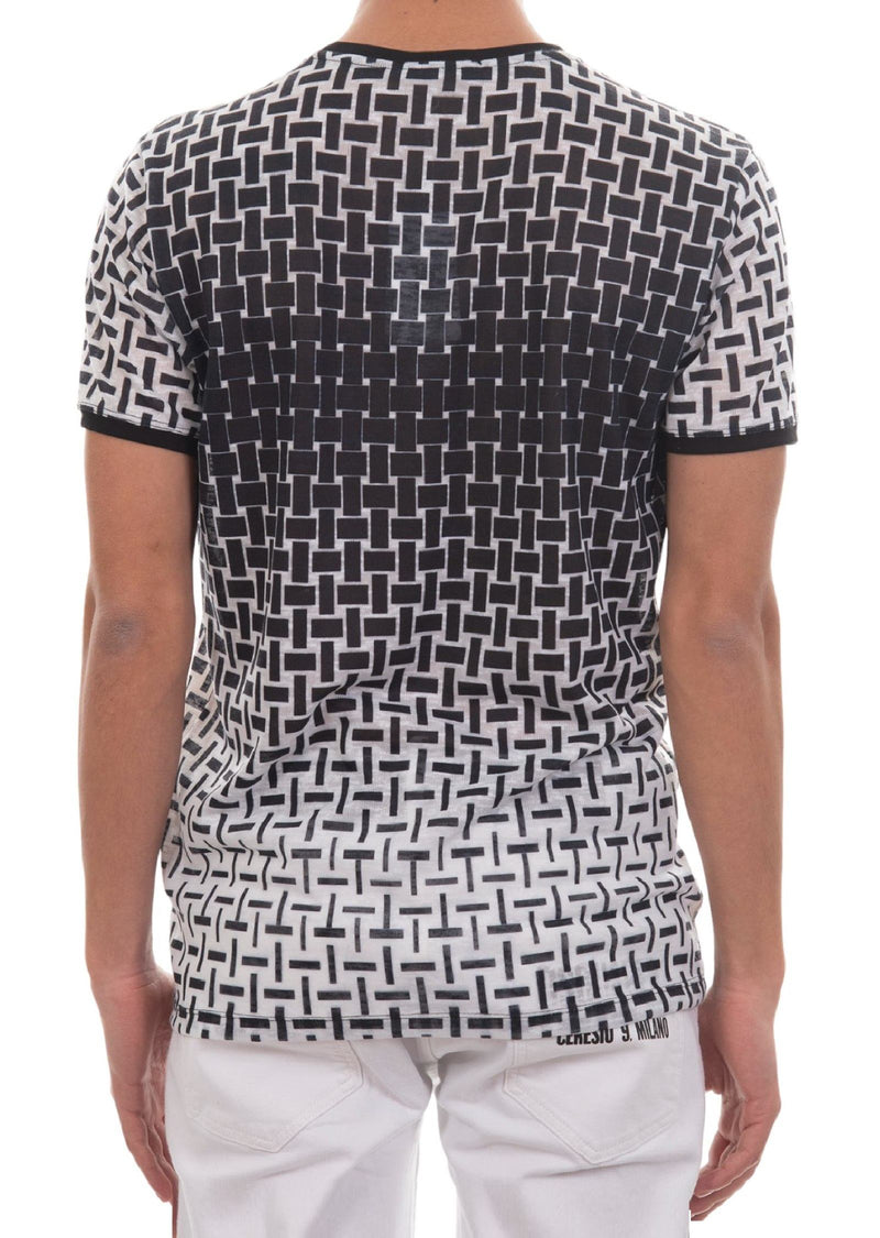 Black White Geometric Linen Tee