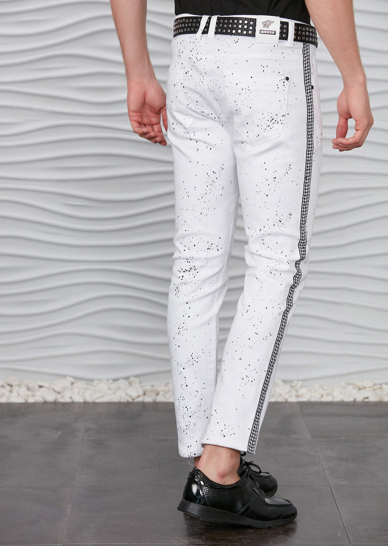 White Houndstooth Paint Jeans