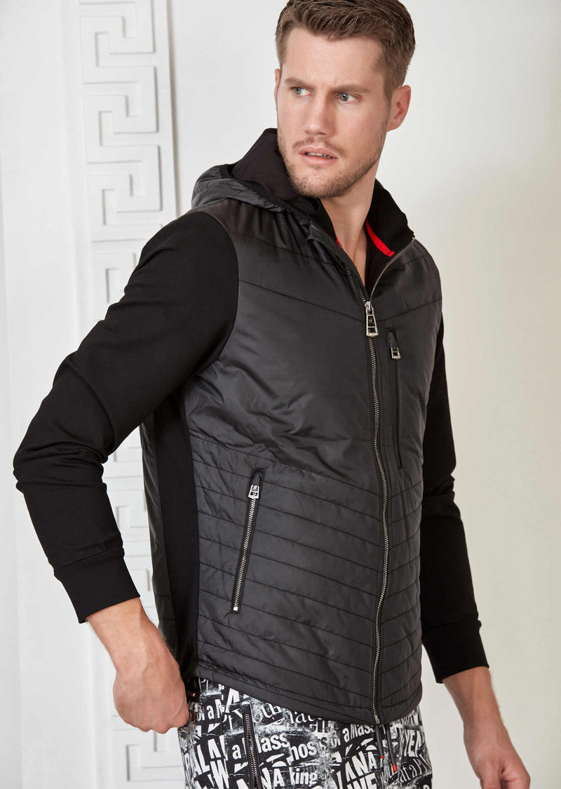 Black Hooded Hybrid Quilted Jacket