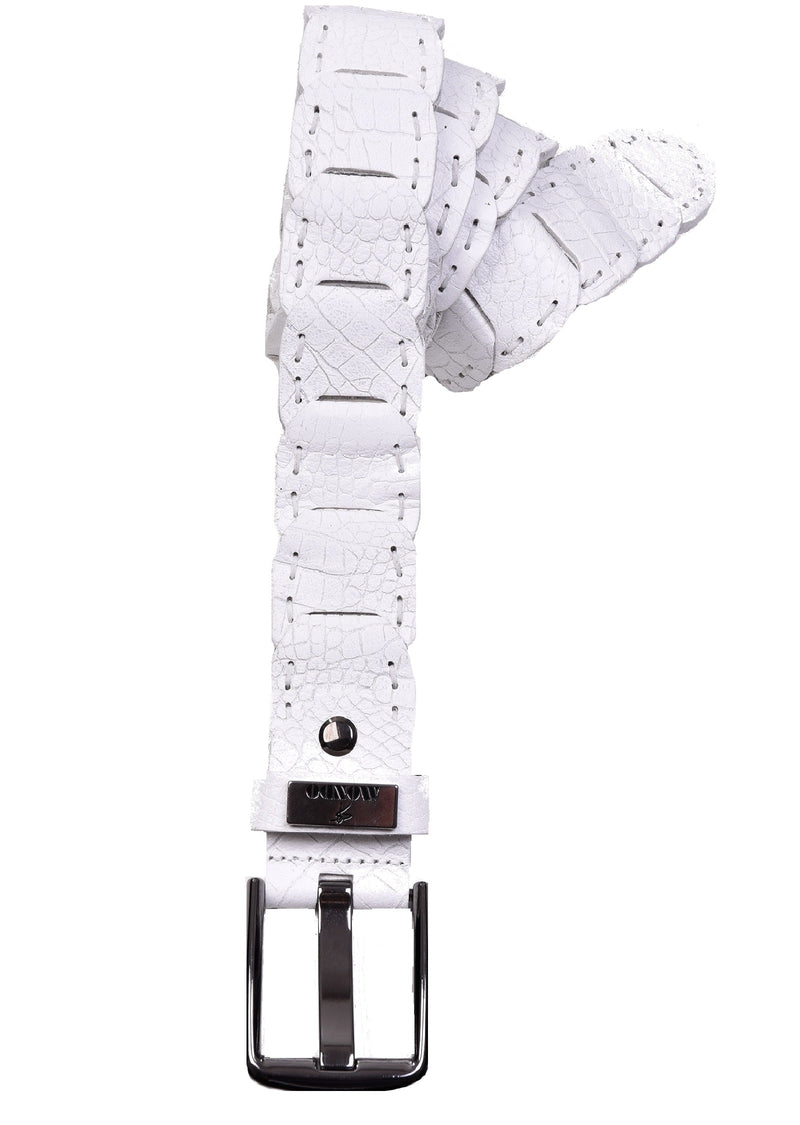 White Snake Embossed Leather Belt