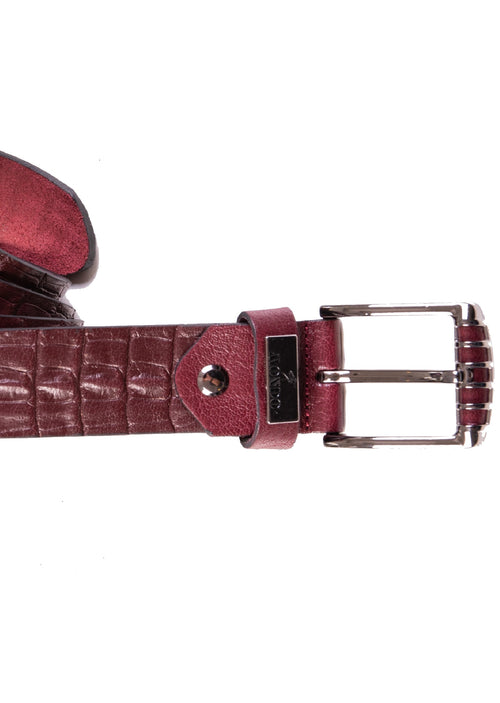 Burgundy Croc Embossed Leather Belt