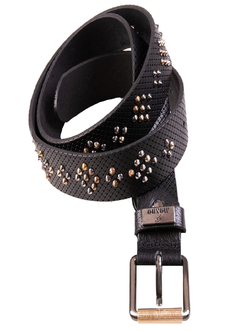 Black 2-Tone Studded Perforated Leather Belt