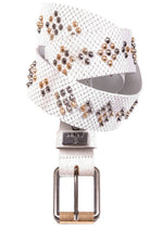 White 2-Tone Studded Perforated Leather Belt