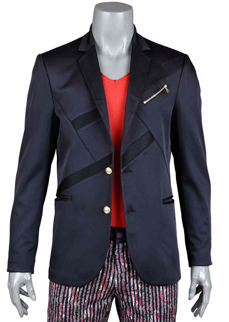 Black Mesh Detailed Zipper Blazer