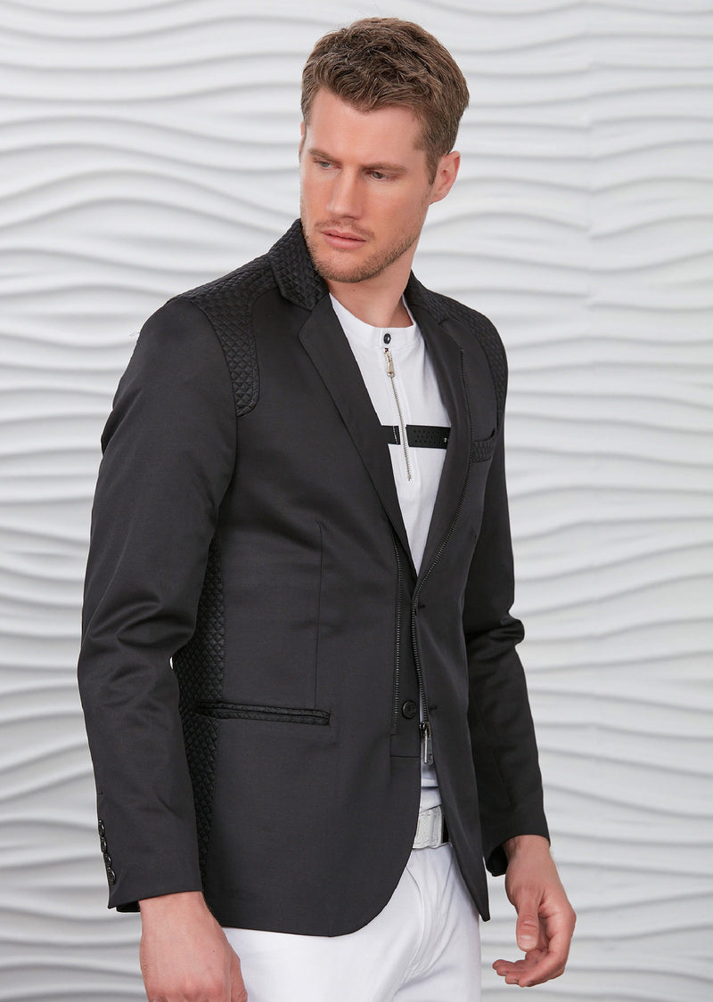 Black Quilted Zipper Blazer