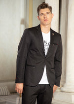 Black Micro Print Zipper Blazer