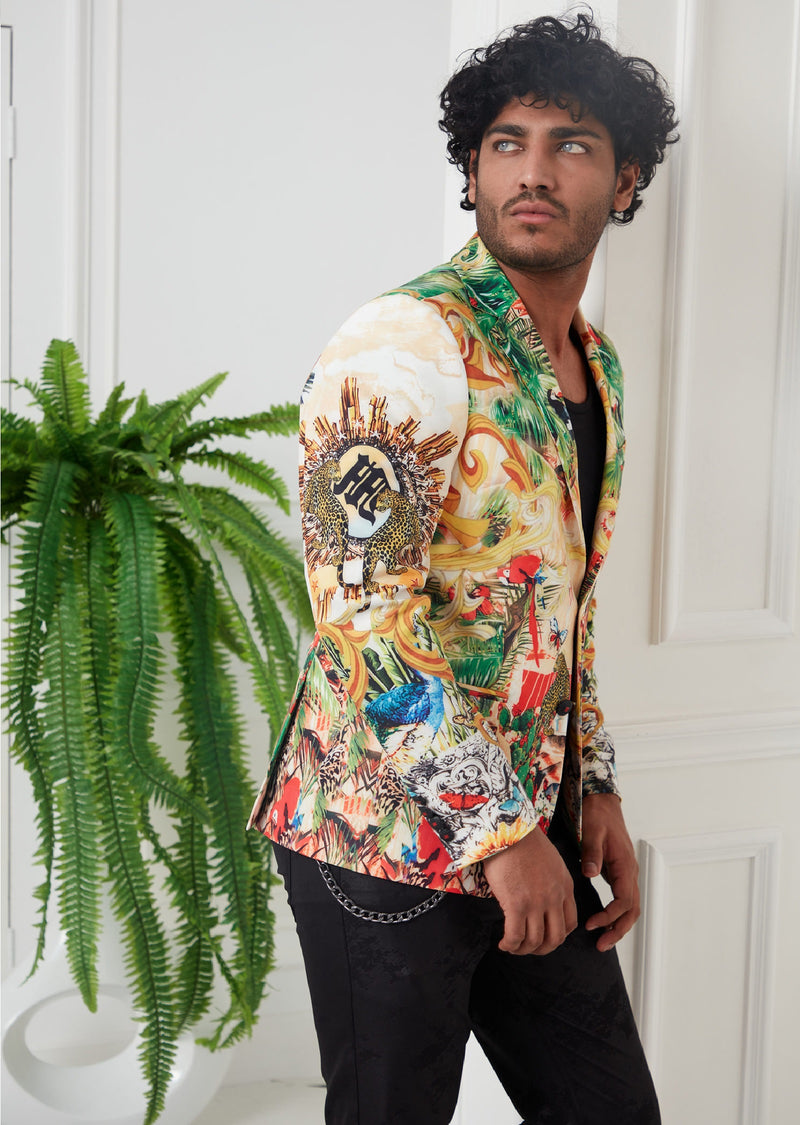 Gold "The Paradise" Print Blazer