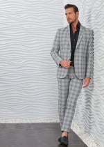 Gray Lime Plaid Casual 2-Pieces Suit