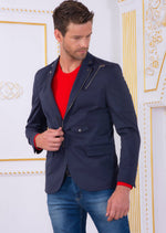 Navy Front Zipper Tech Blazer