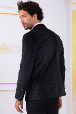 Black Houndstooth Pattern Velvet Blazer