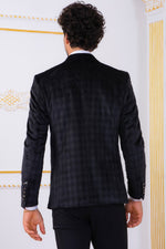 Black Houndstooth Pattern Velvet Blazer