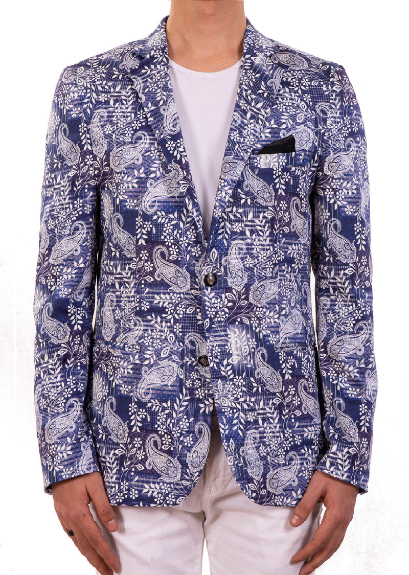 Blue Paisley Print 2-Pieces Suit