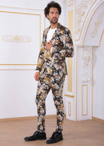 Brown Beige Floral Print 2-Pieces Suit