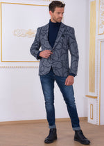 Navy Blue Chain Luxe Knit Blazer