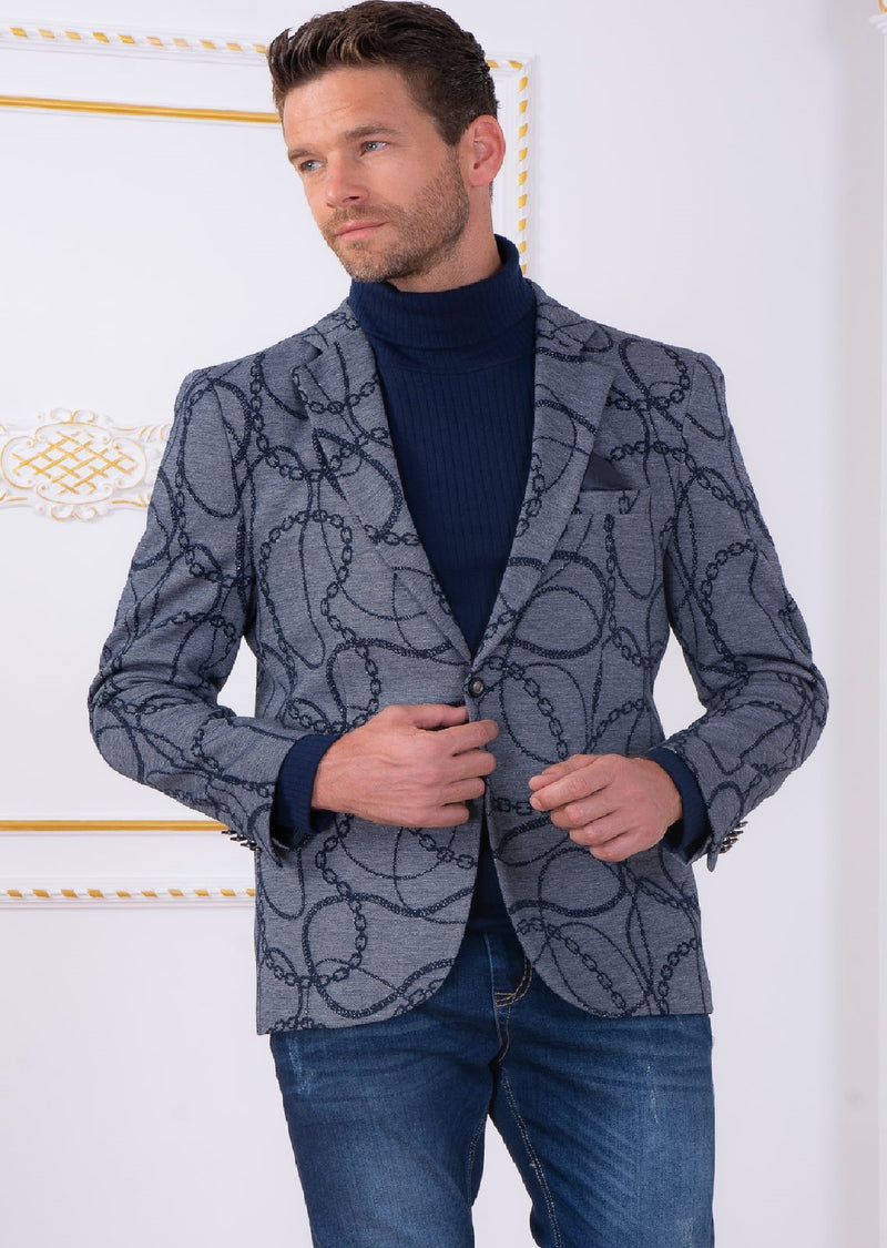 Navy Blue Chain Luxe Knit Blazer