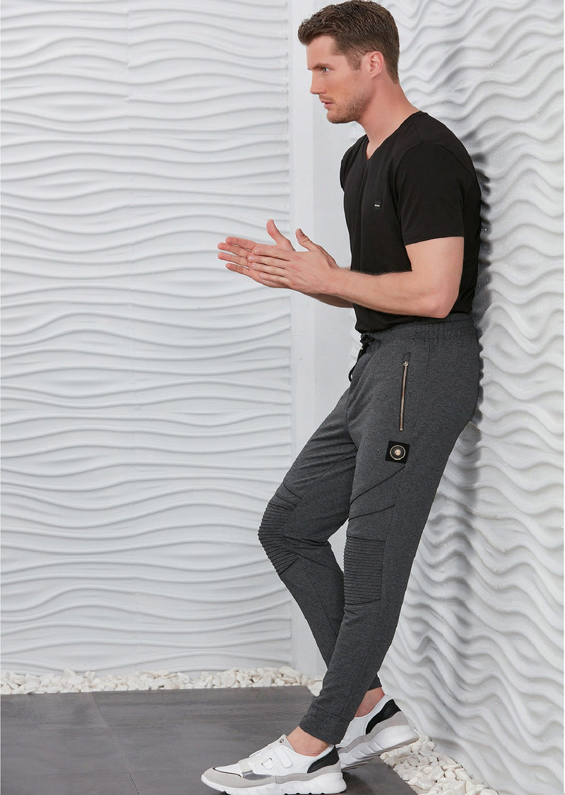 Gray Luxe Ribbed Panel Jogger Pants