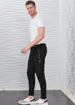 Black Luxe Ribbed Panel Jogger Pants