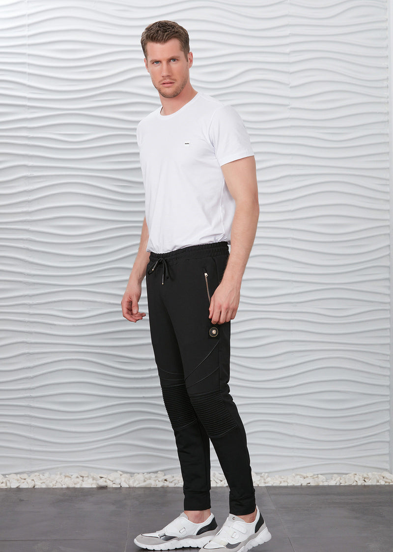 Black Luxe Ribbed Panel Jogger Pants