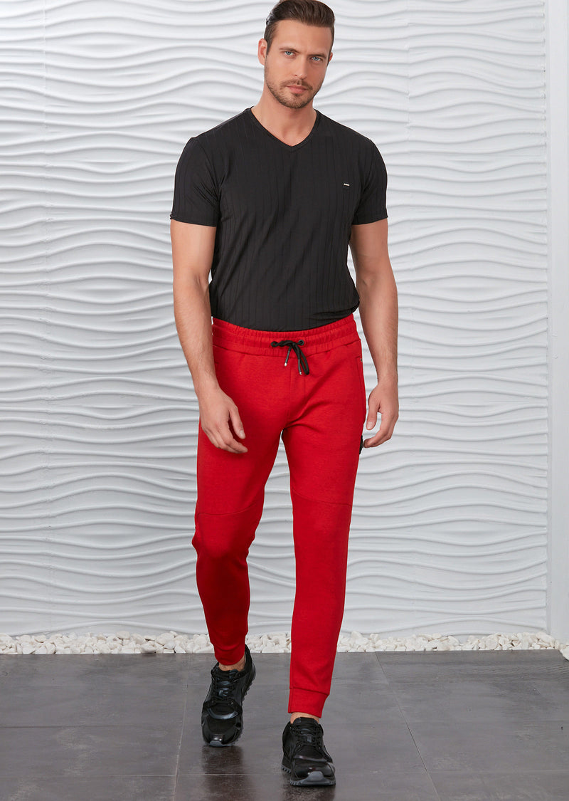 Red Luxe Zipper Jogger Pants