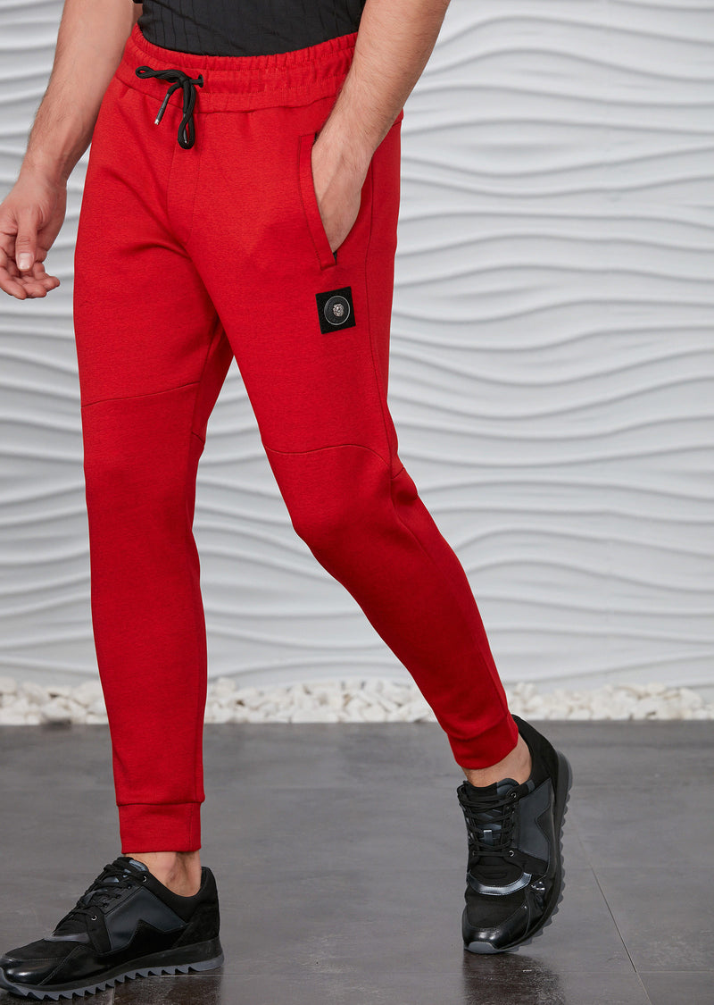 Red Luxe Zipper Jogger Pants