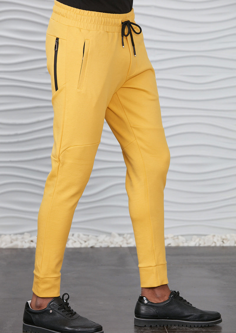 Yellow Luxe Zipper Jogger Pants