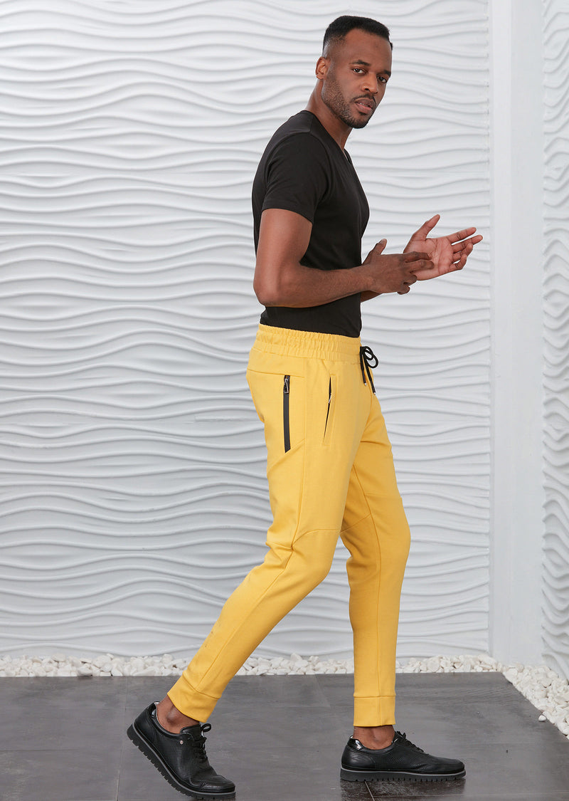 Yellow Luxe Zipper Jogger Pants