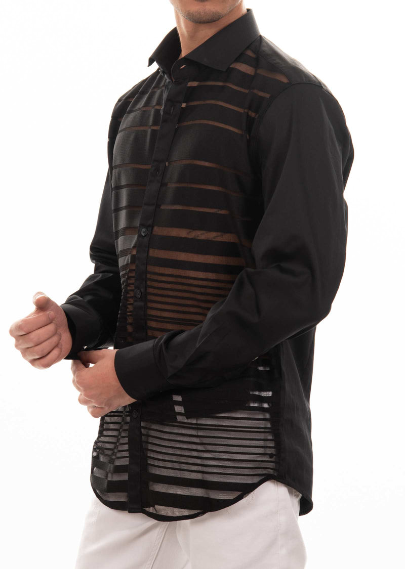 Black Semi-Sheer Striped Shirt