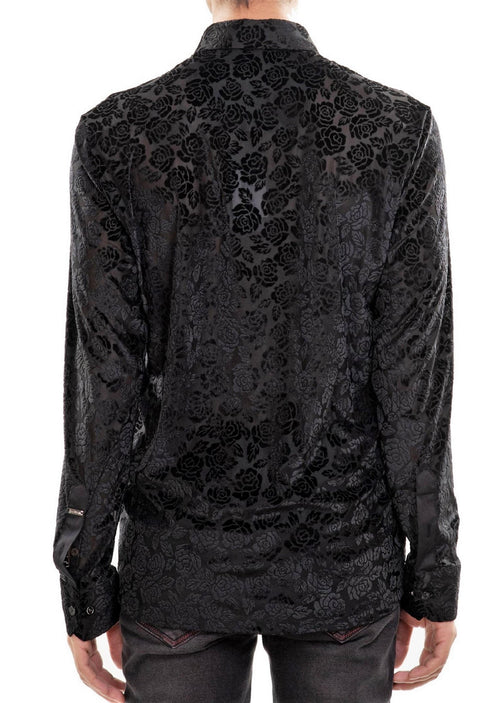 Black Floral Burnout Velvet Shirt