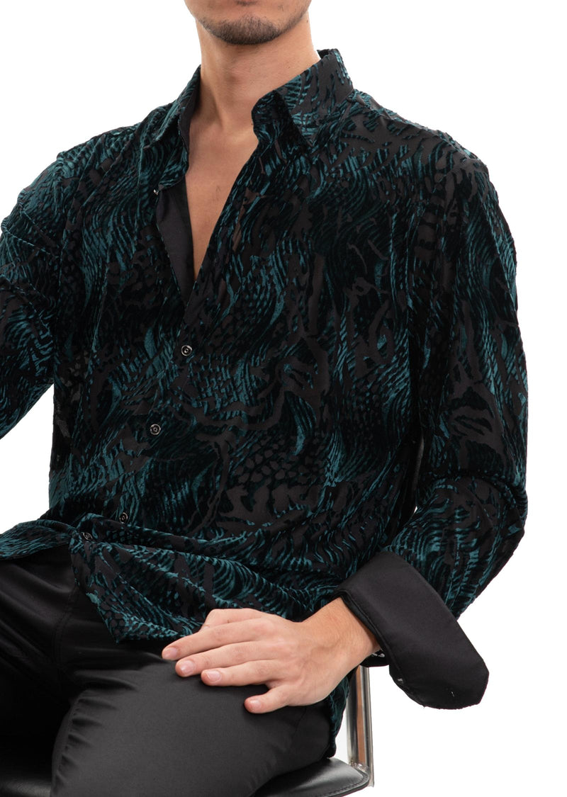 Green Wave Crush Velvet Shirt