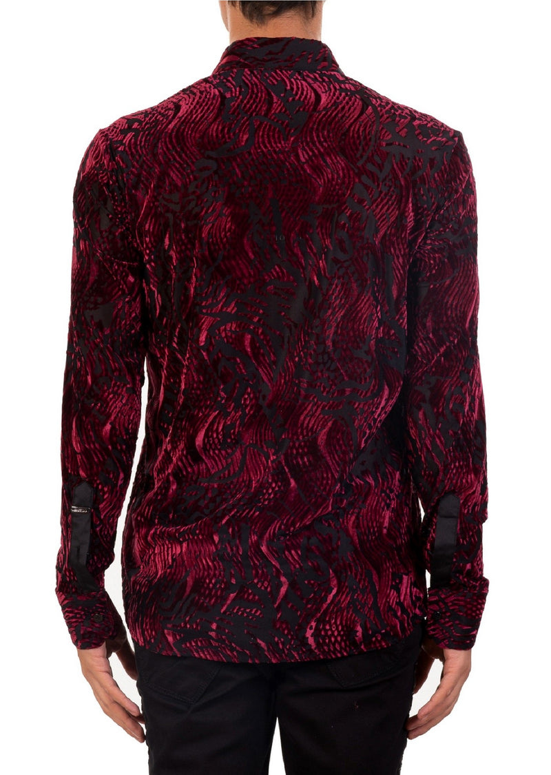 Burgundy Wave Crush Velvet Shirt