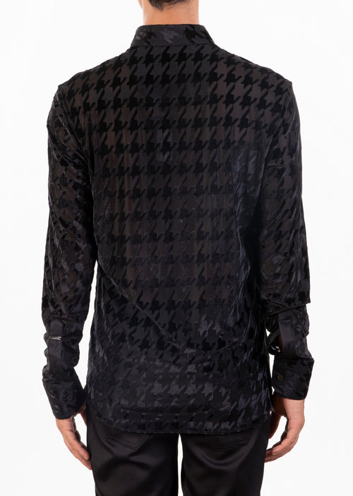 Black Houndstooth Velvet Shirt