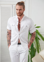 White Linen-Blend Shirt Jacket