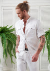White Linen-Blend Shirt Jacket