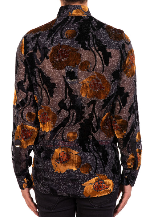 Black "Bloom" Burnout Velvet Shirt