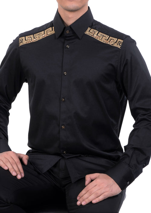 Black Gold Shoulder Rhinestone Shirt