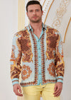 Turquoise Brown Meander Silky Shirt