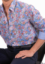 Blue Red Floral Silky Shirt