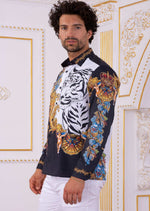 Black Tiger King Baroque Silky Shirt