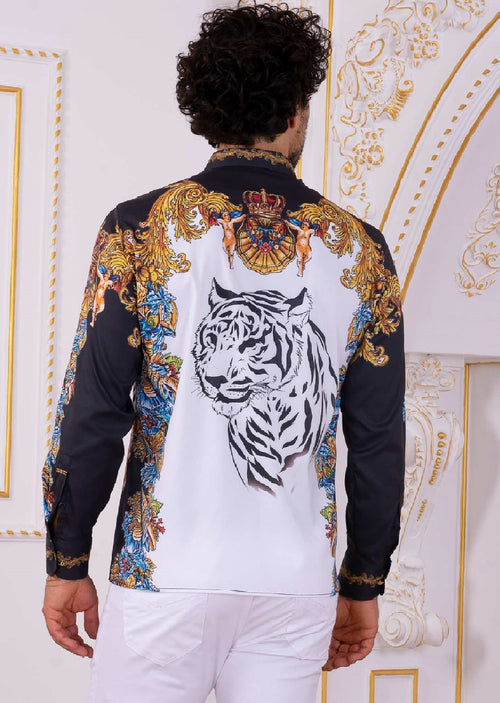 Black Tiger King Baroque Silky Shirt