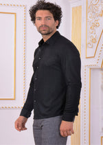 Black Metallic Crackle Brocade Shirt