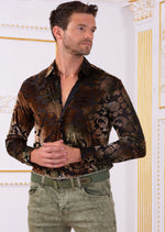 Brown Paisley Burnout Velvet Shirt