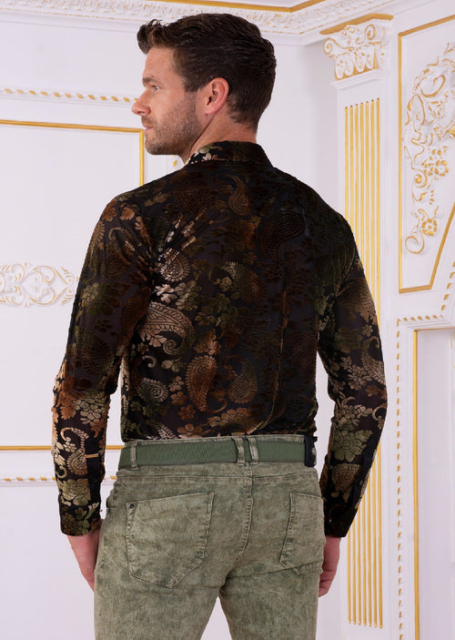 Brown Paisley Burnout Velvet Shirt