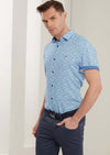 Blue Geo Cut Short Sleeve Shirt