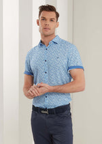 Blue Geo Cut Short Sleeve Shirt