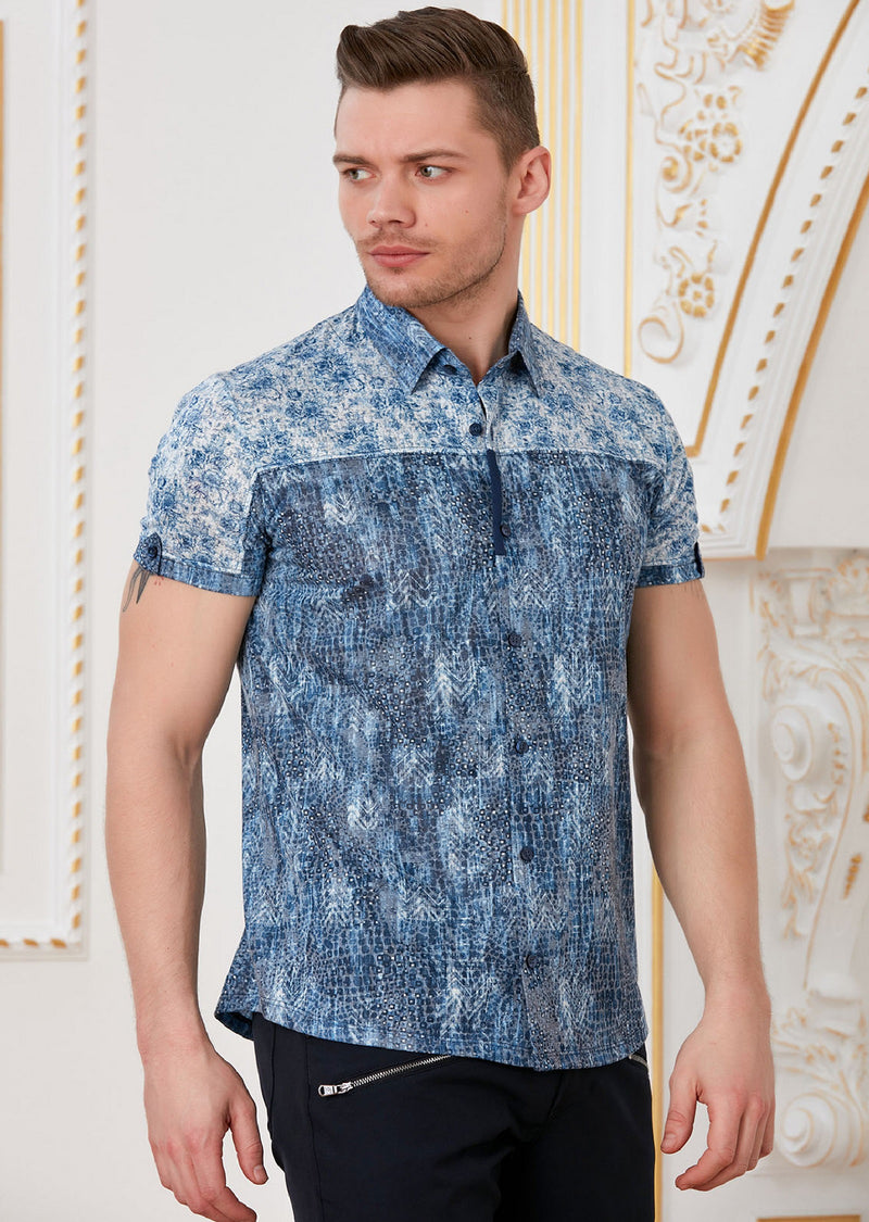 Blue Mix Print Short Sleeve Shirt