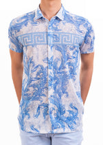 Blue Baroque Meander Linen Shirt