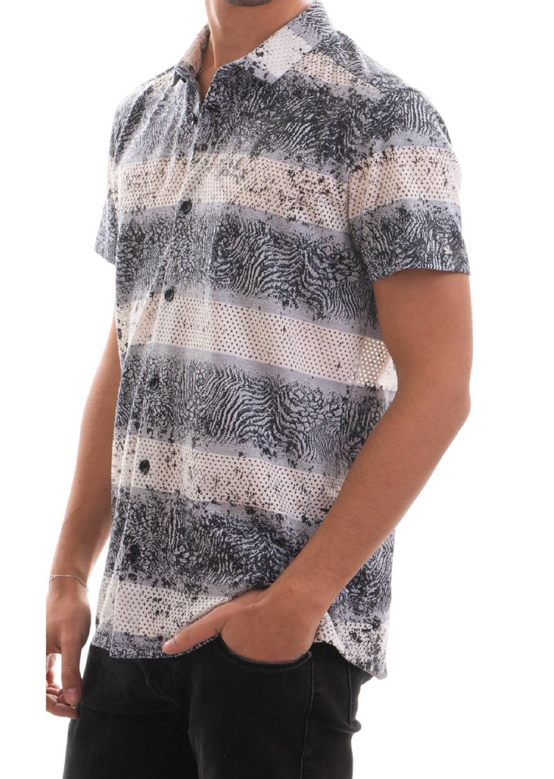 Gray Foil Knit Short Sleeve Shirt