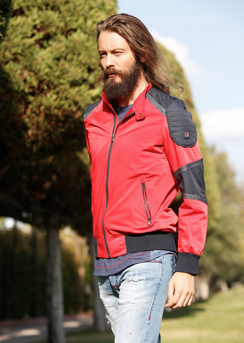 Red "Colorblock" Bomber Jacket