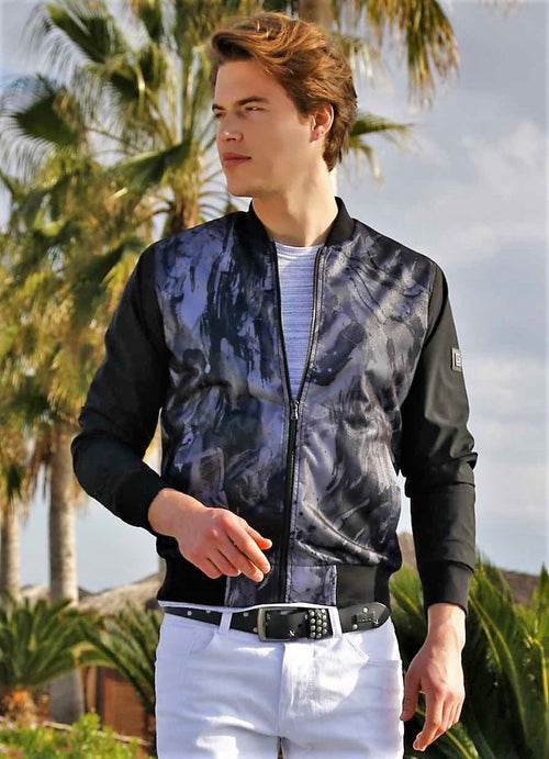 Black "Attilo" Mesh Print Bomber Jacket