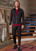 Black Red Stripe Stud Embellished Jacket
